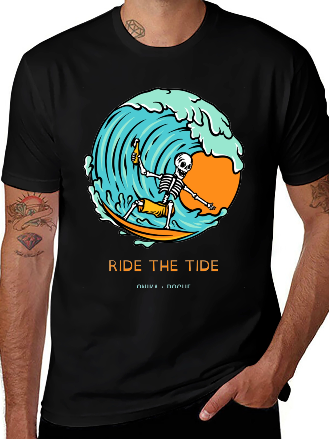 Ride the Tide Skeleton Surfer Graphic Tee