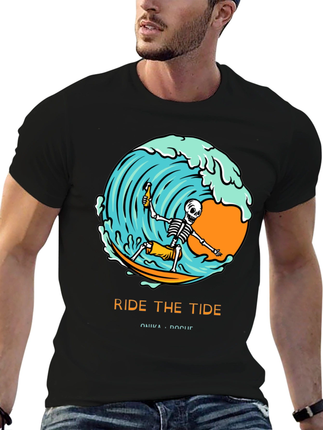 Ride the Tide Skeleton Surfer Graphic Tee