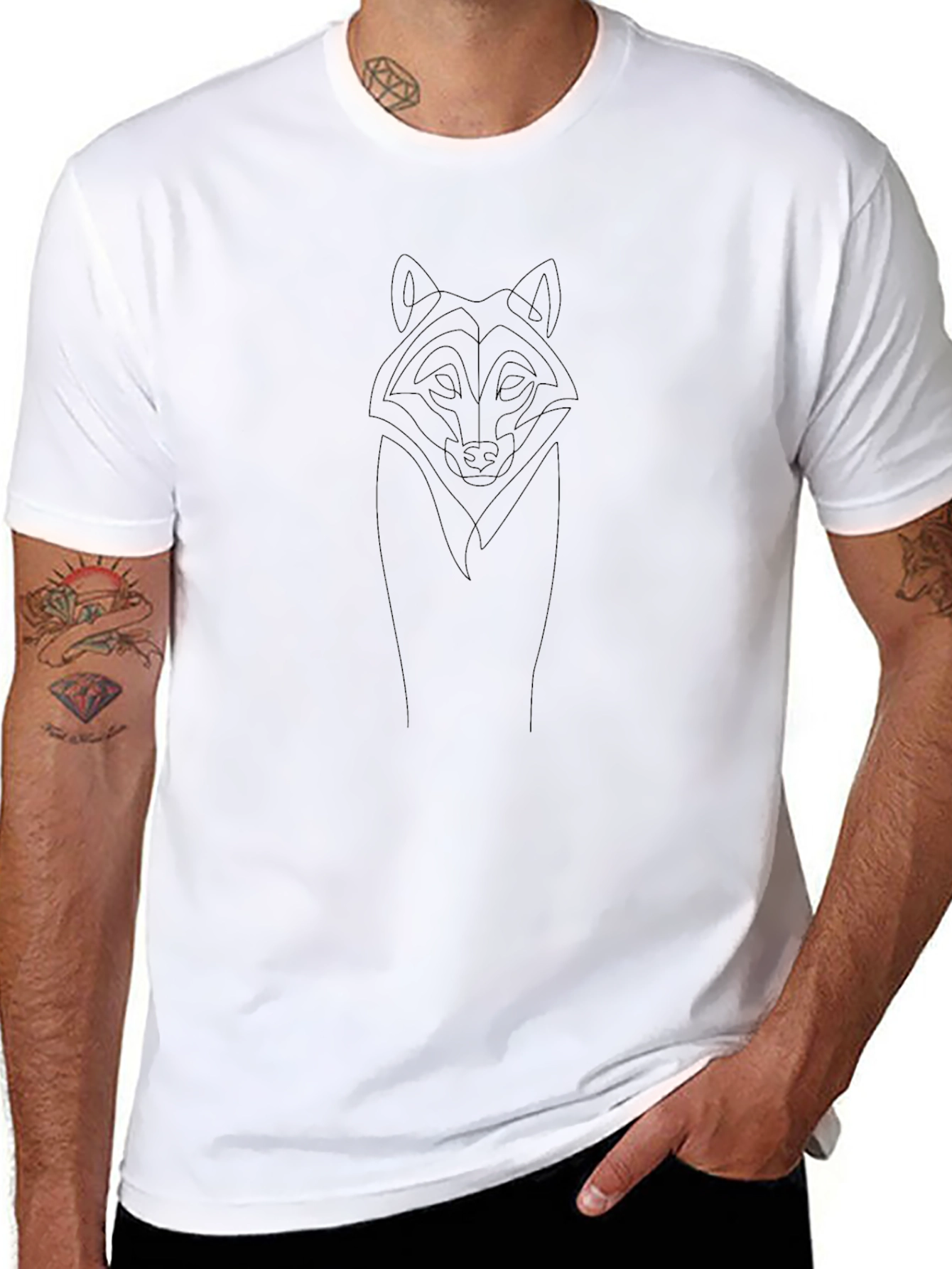 Mens Black Tee - Abstract Wolf Design
