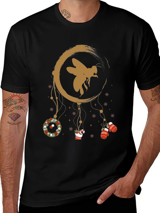 Festive Bee Graphic Tee - Christmas Holiday Design