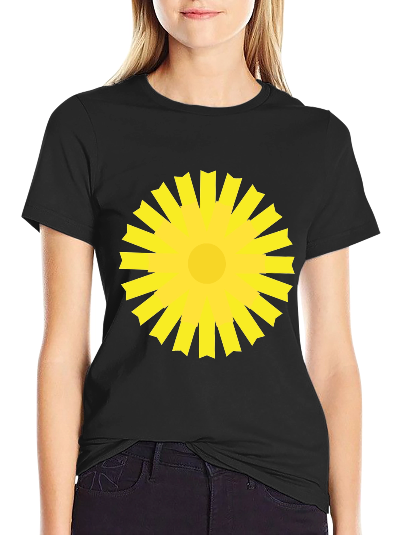 Sunburst Graphic Tee - Bold Yellow Design on Black