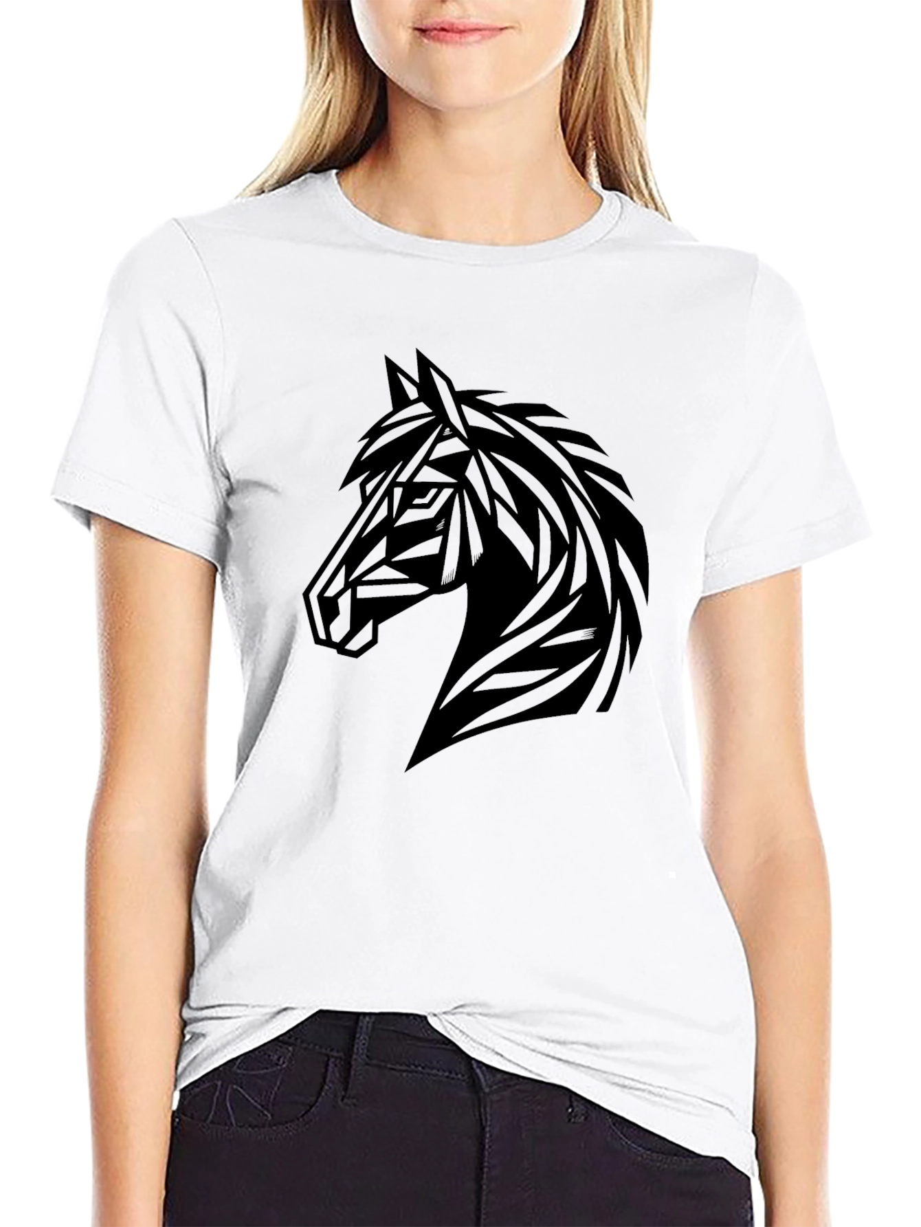Black Horse Geometric Graphic T-Shirt