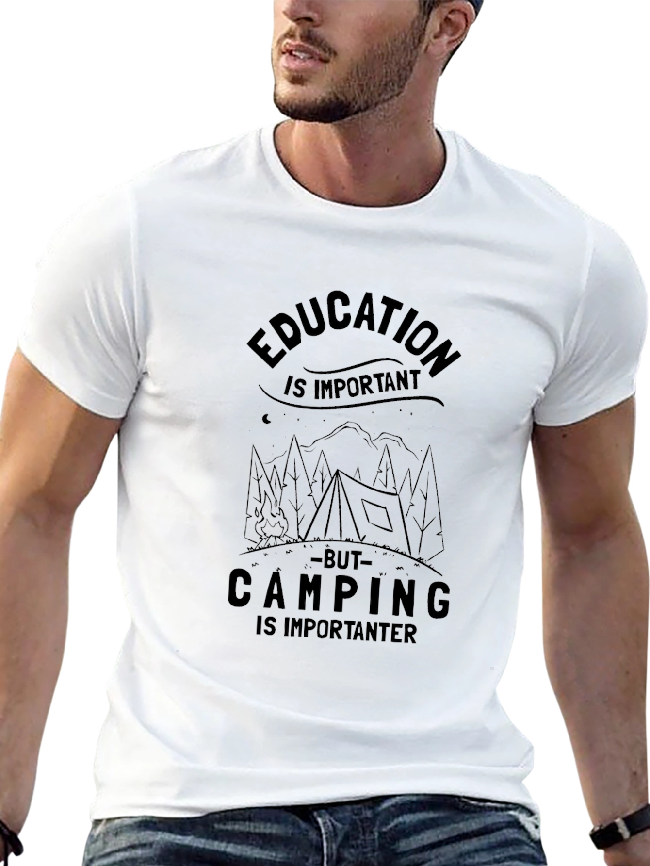 Education vs Camping Graphic Tee