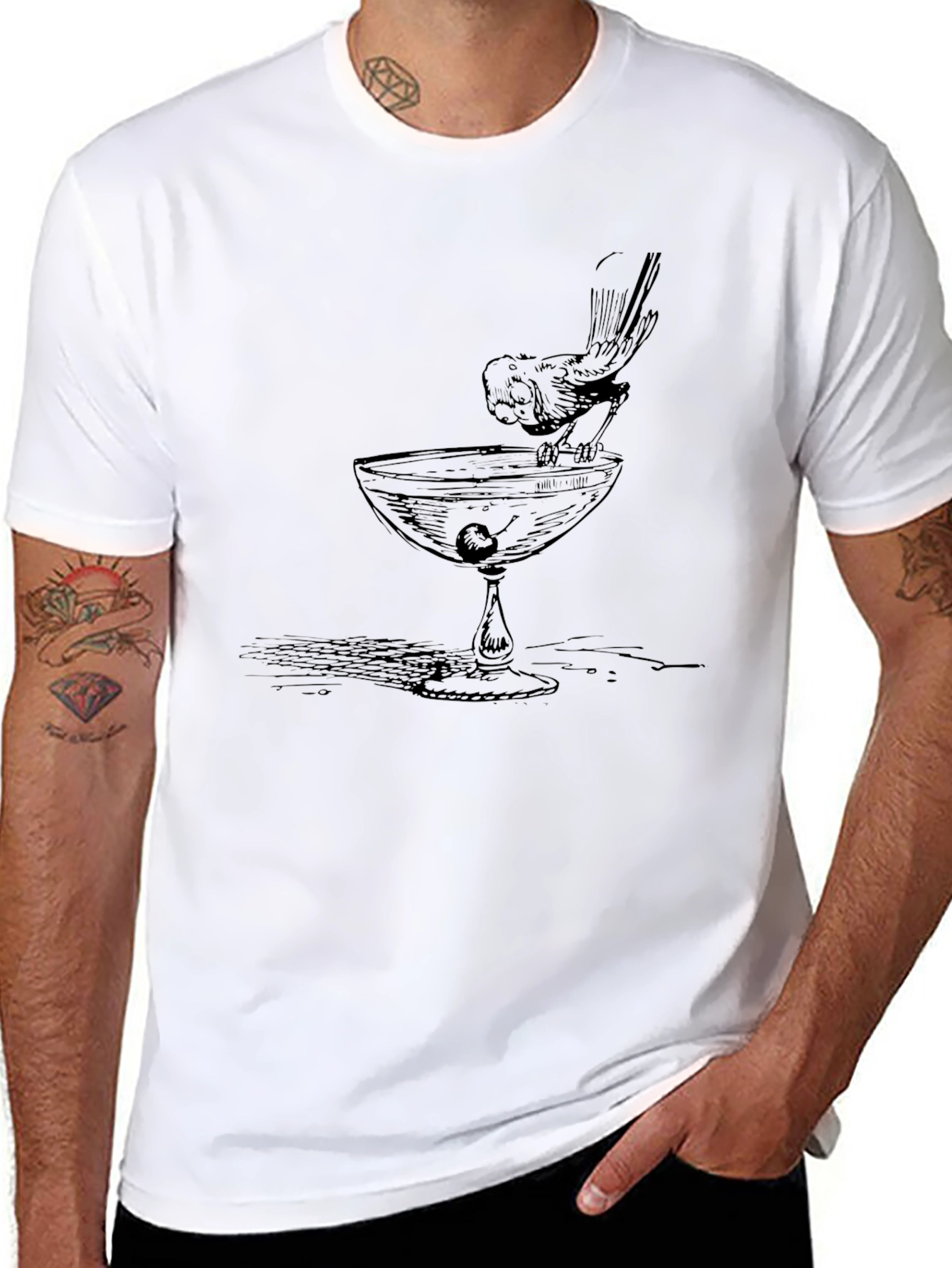 Bird on Cocktail Glass Graphic Tee