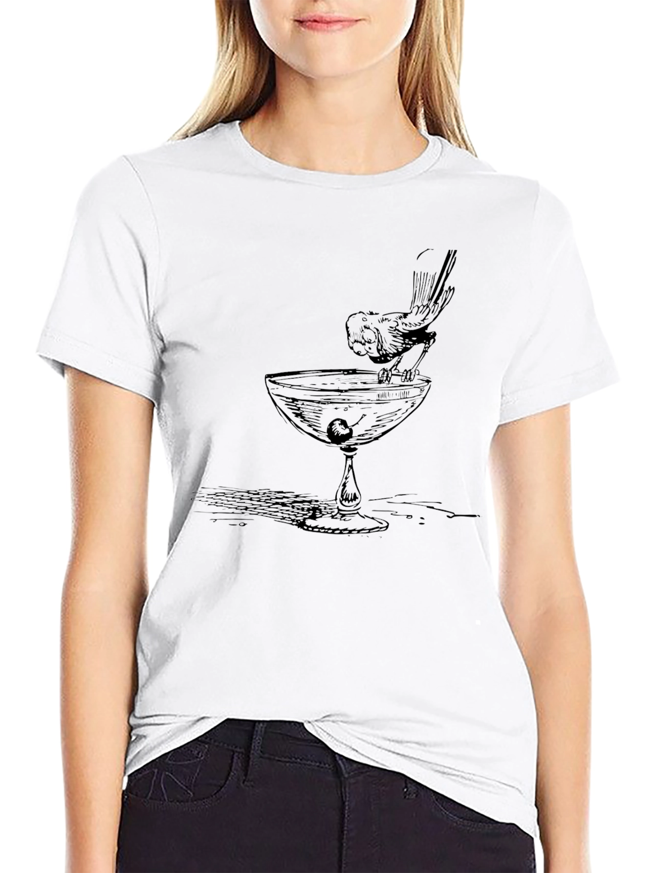 Bird on Cocktail Glass Graphic Tee