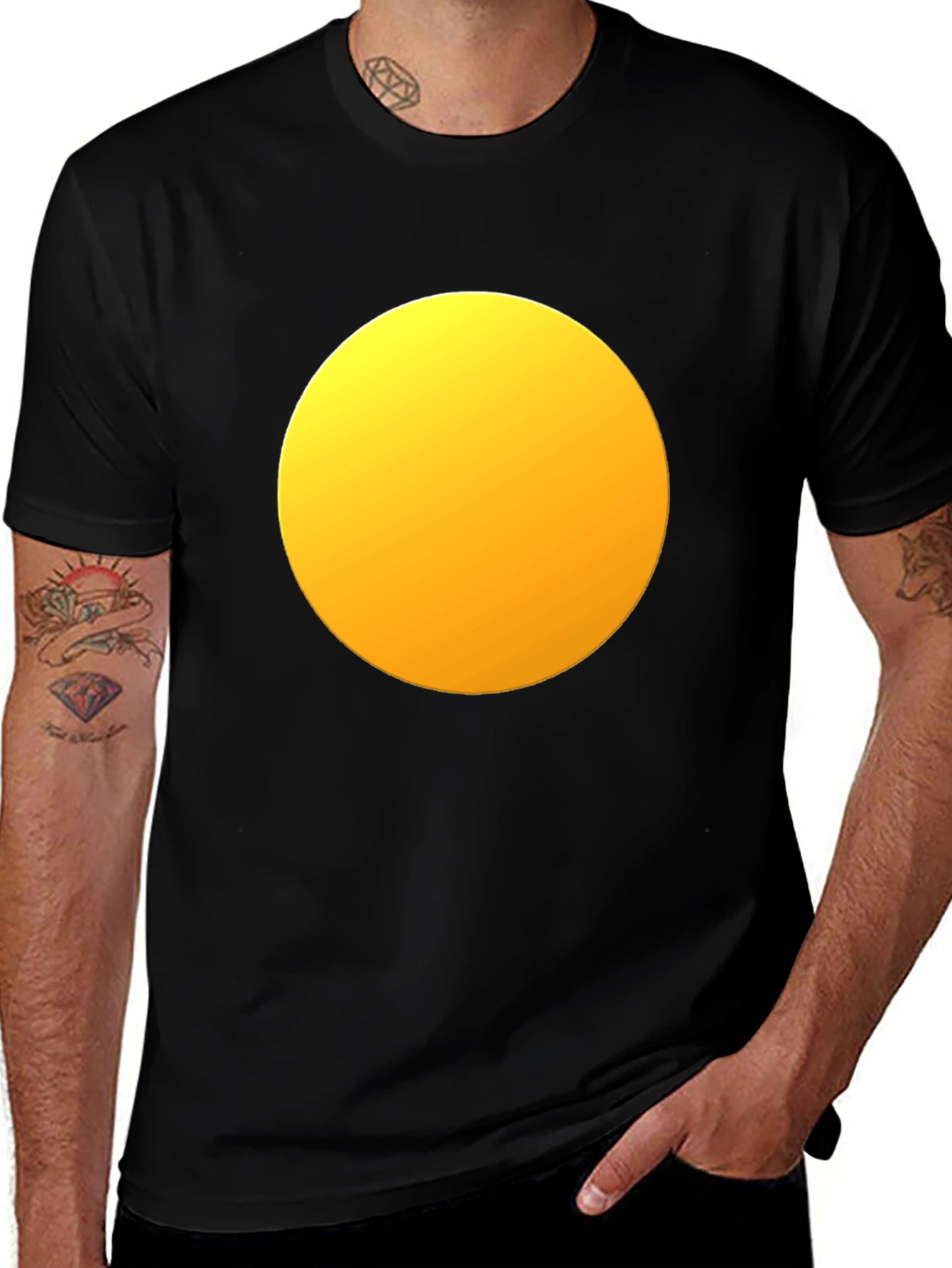 Mens Black T-Shirt with Yellow Circle Design