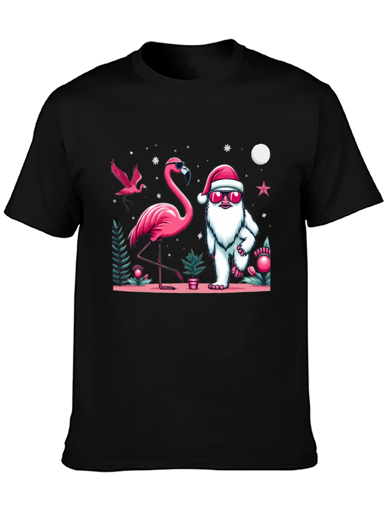 Festive Flamingo & Yeti Graphic Tee