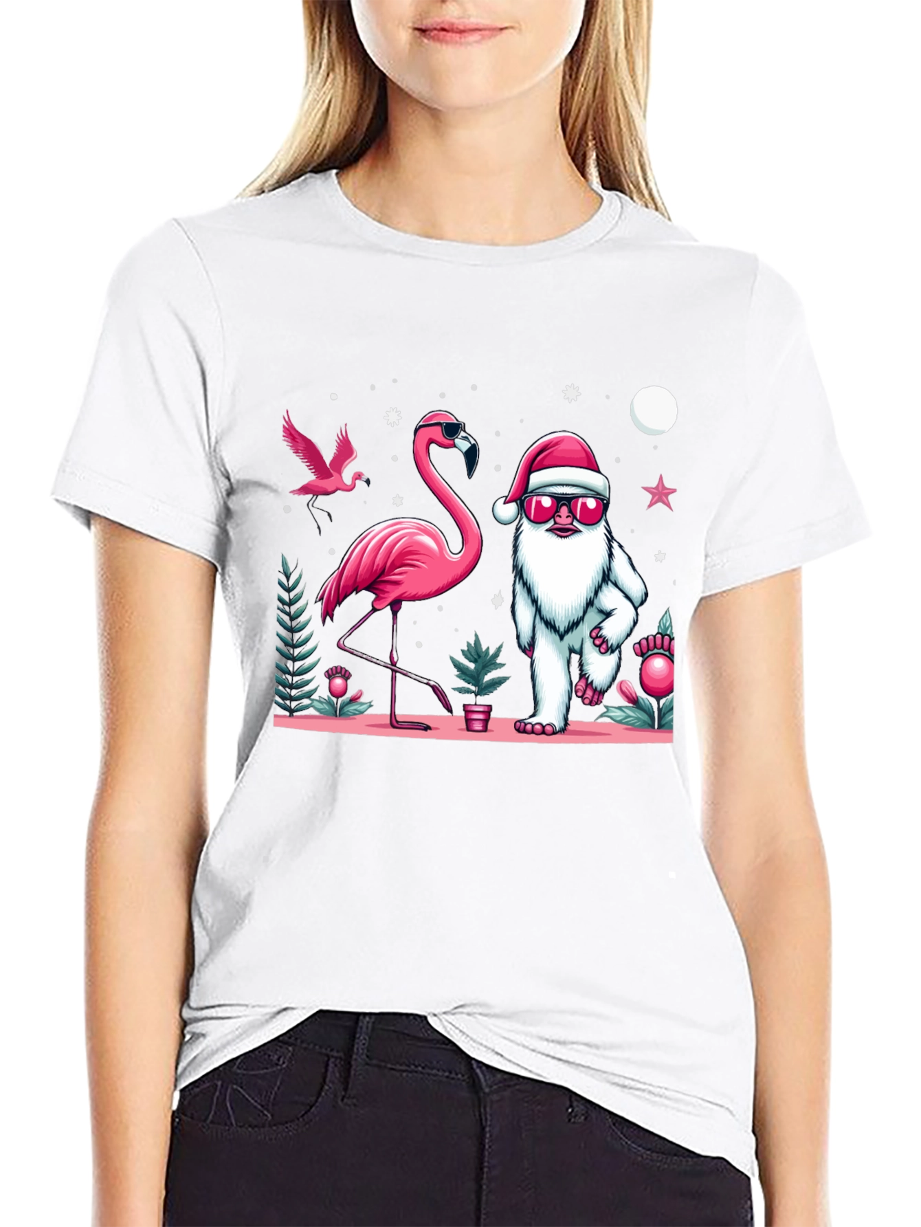 Festive Flamingo & Yeti Graphic Tee
