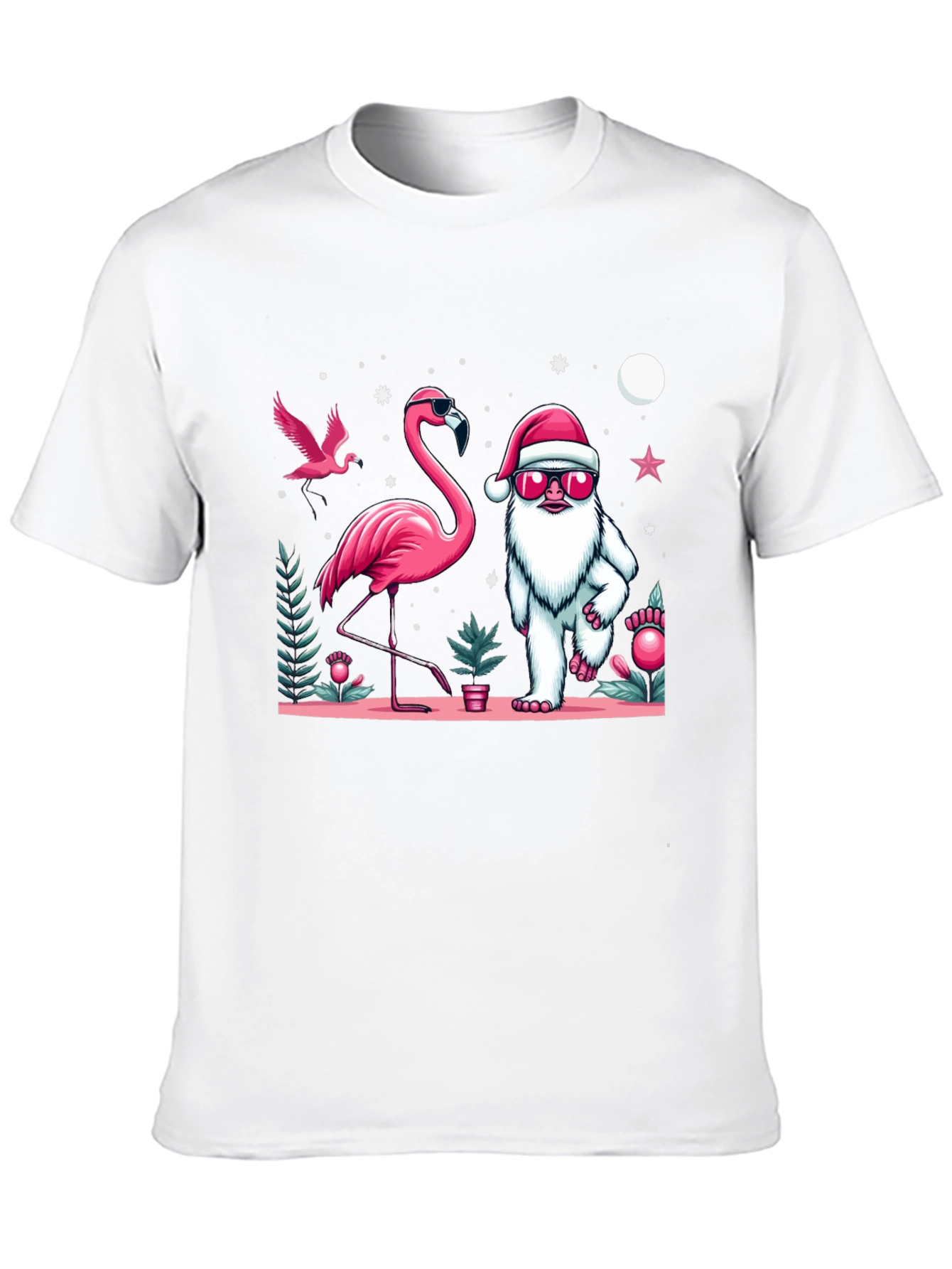 Festive Flamingo & Yeti Graphic Tee