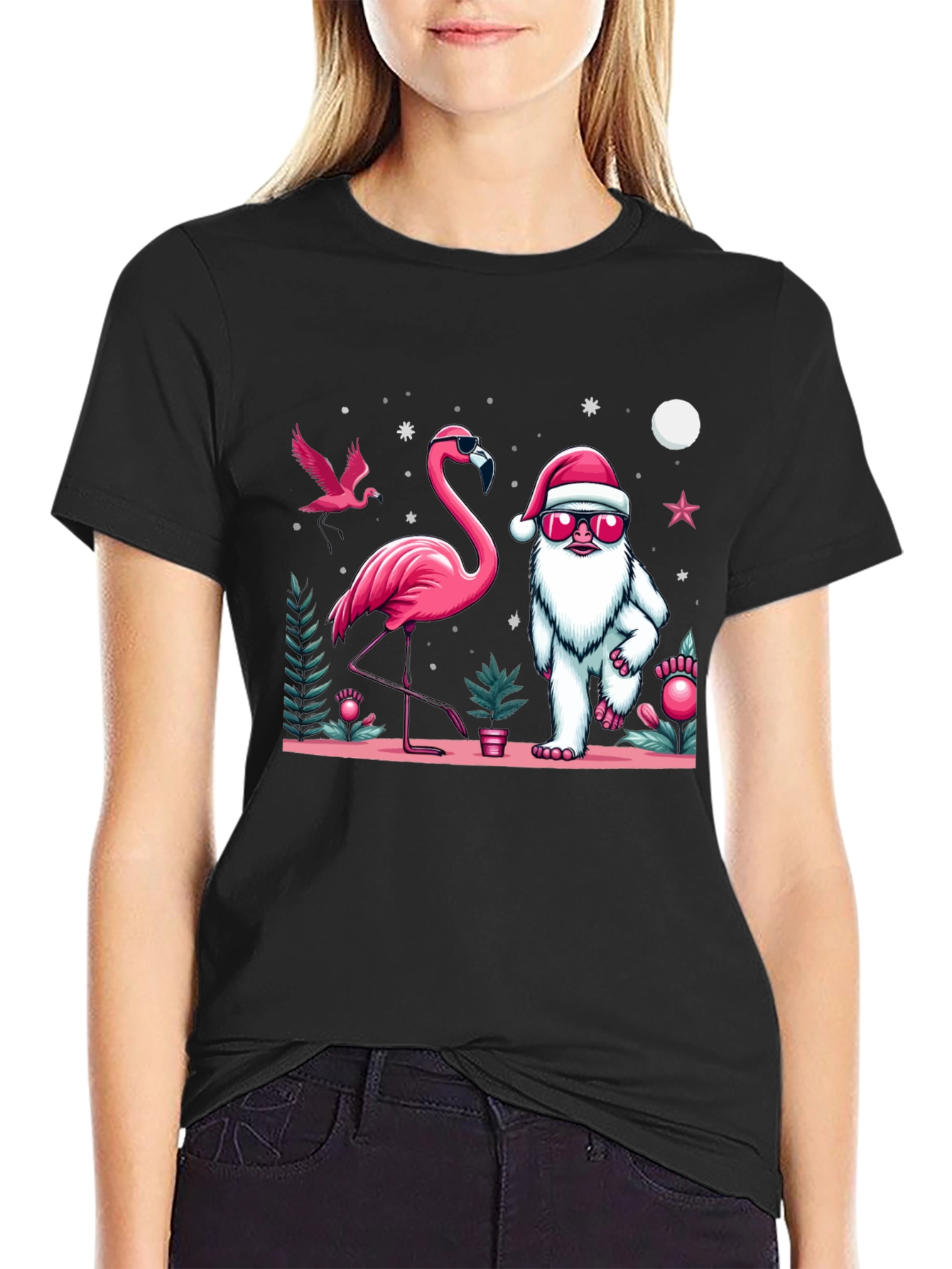 Festive Flamingo & Yeti Graphic Tee