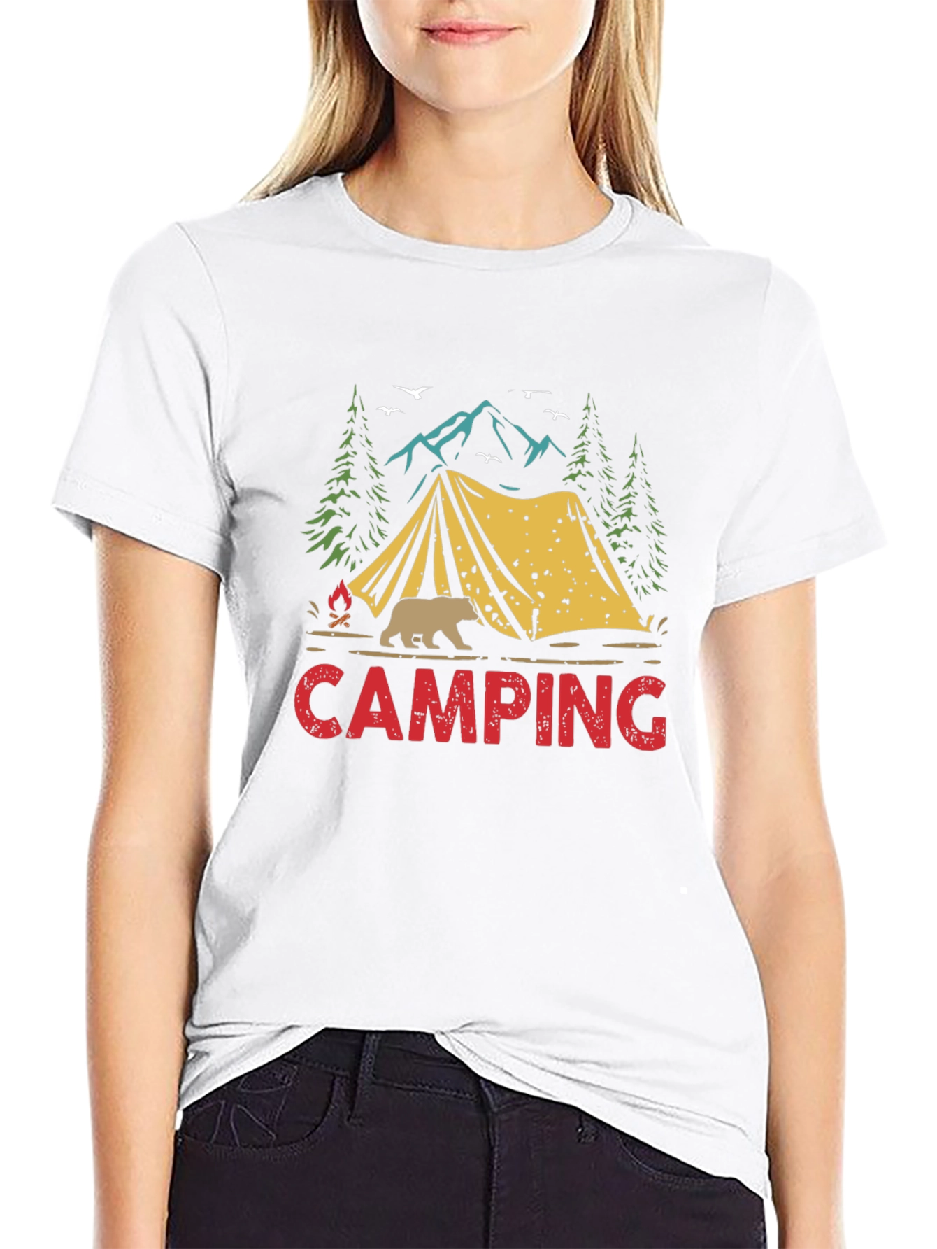 Camping Graphic T-Shirt: Bear Tent Nature Design