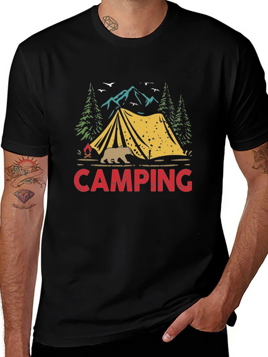 Camping Graphic T-Shirt: Bear Tent Nature Design