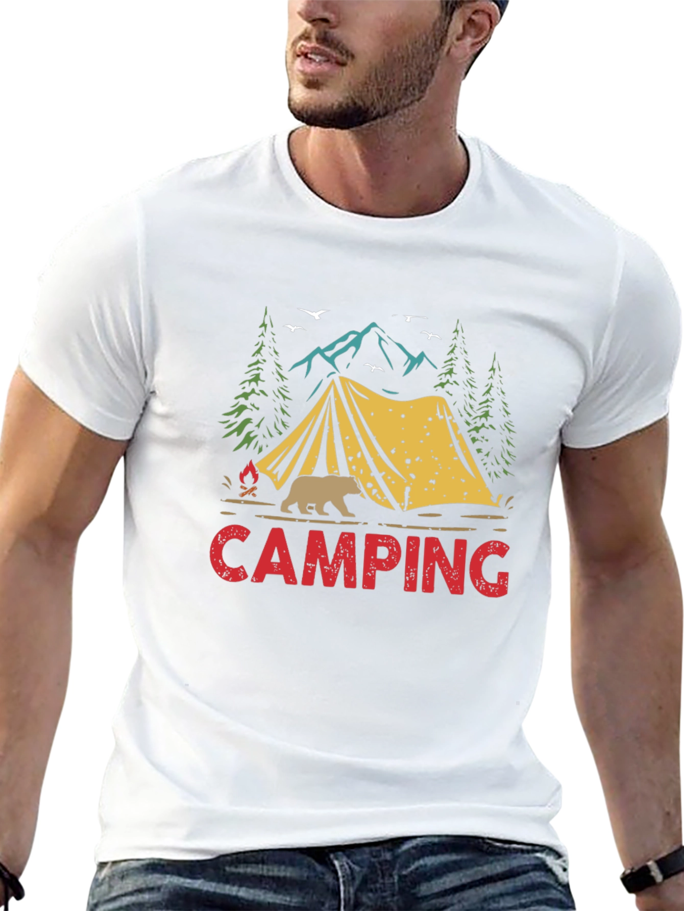 Camping Graphic T-Shirt: Bear Tent Nature Design
