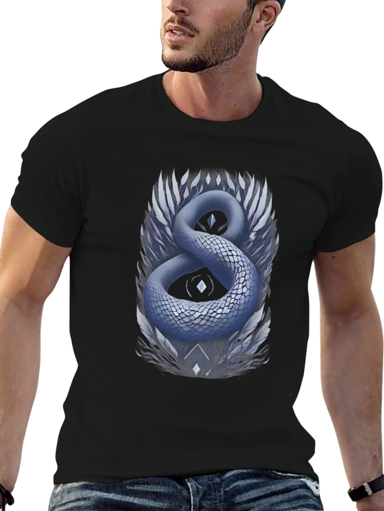 Mystic Serpent Graphic Tee - Stylish Mens Black T-Shirt