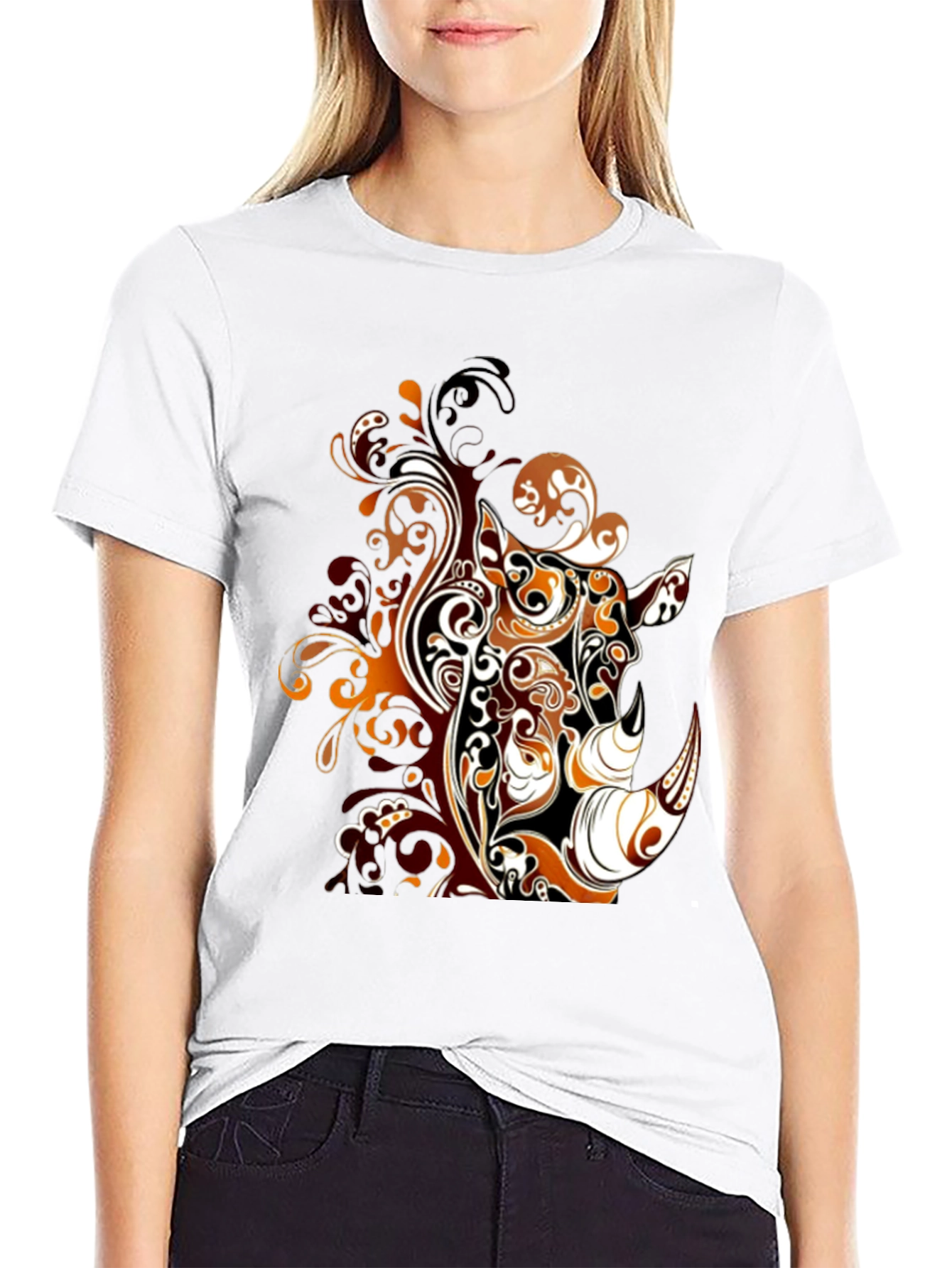 Abstract Rhino Graphic Tee - Stylish Mens Black T-Shirt