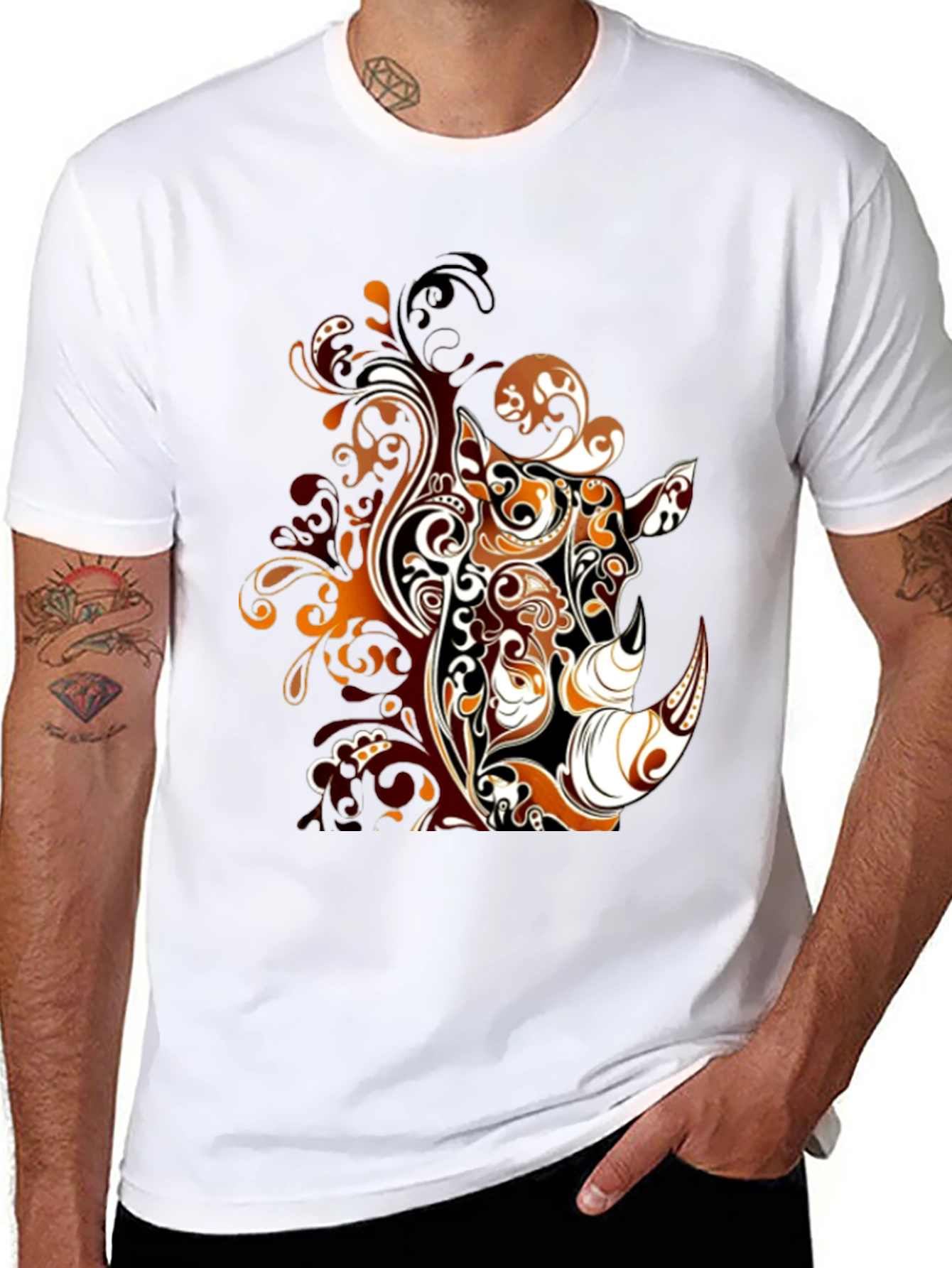 Abstract Rhino Graphic Tee - Stylish Mens Black T-Shirt