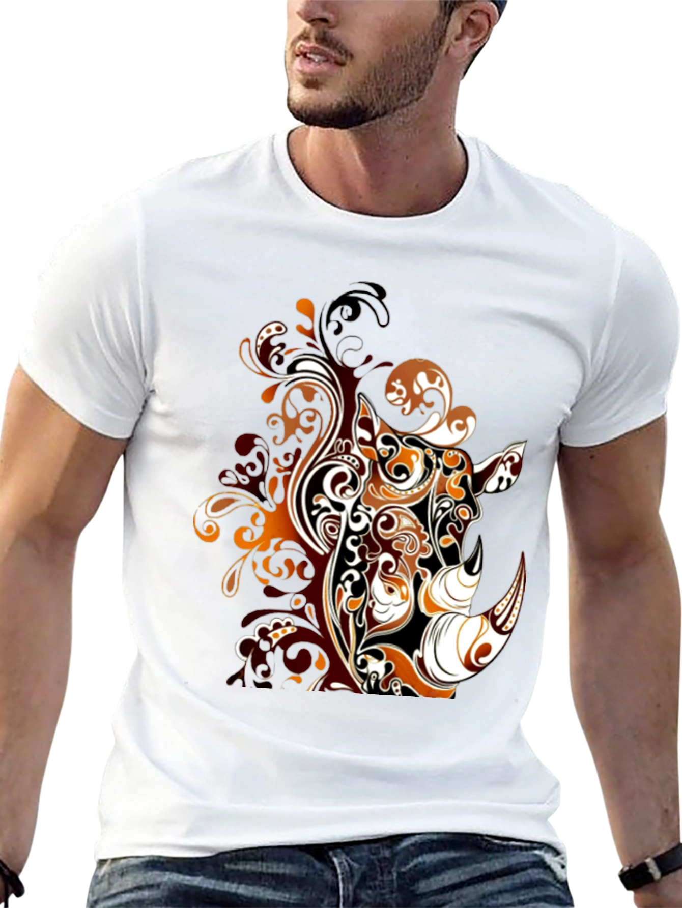 Abstract Rhino Graphic Tee - Stylish Mens Black T-Shirt