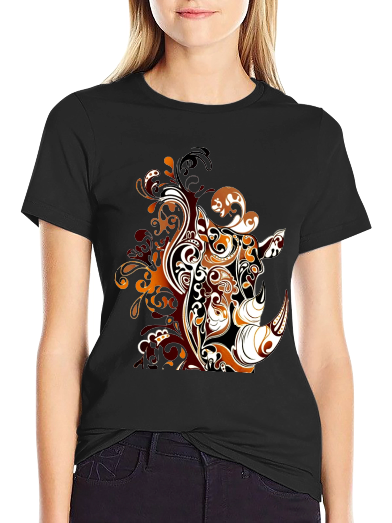 Abstract Rhino Graphic Tee - Stylish Mens Black T-Shirt