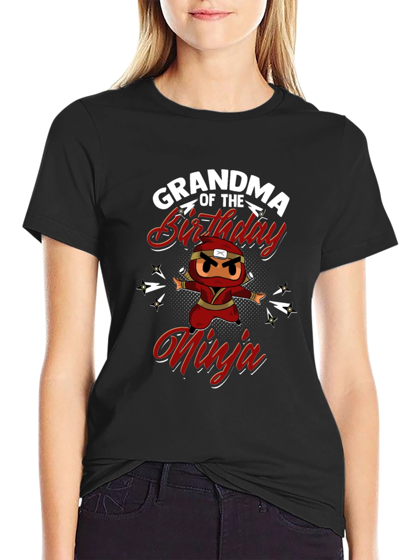 Grandma of the Birthday Ninja Black T-Shirt