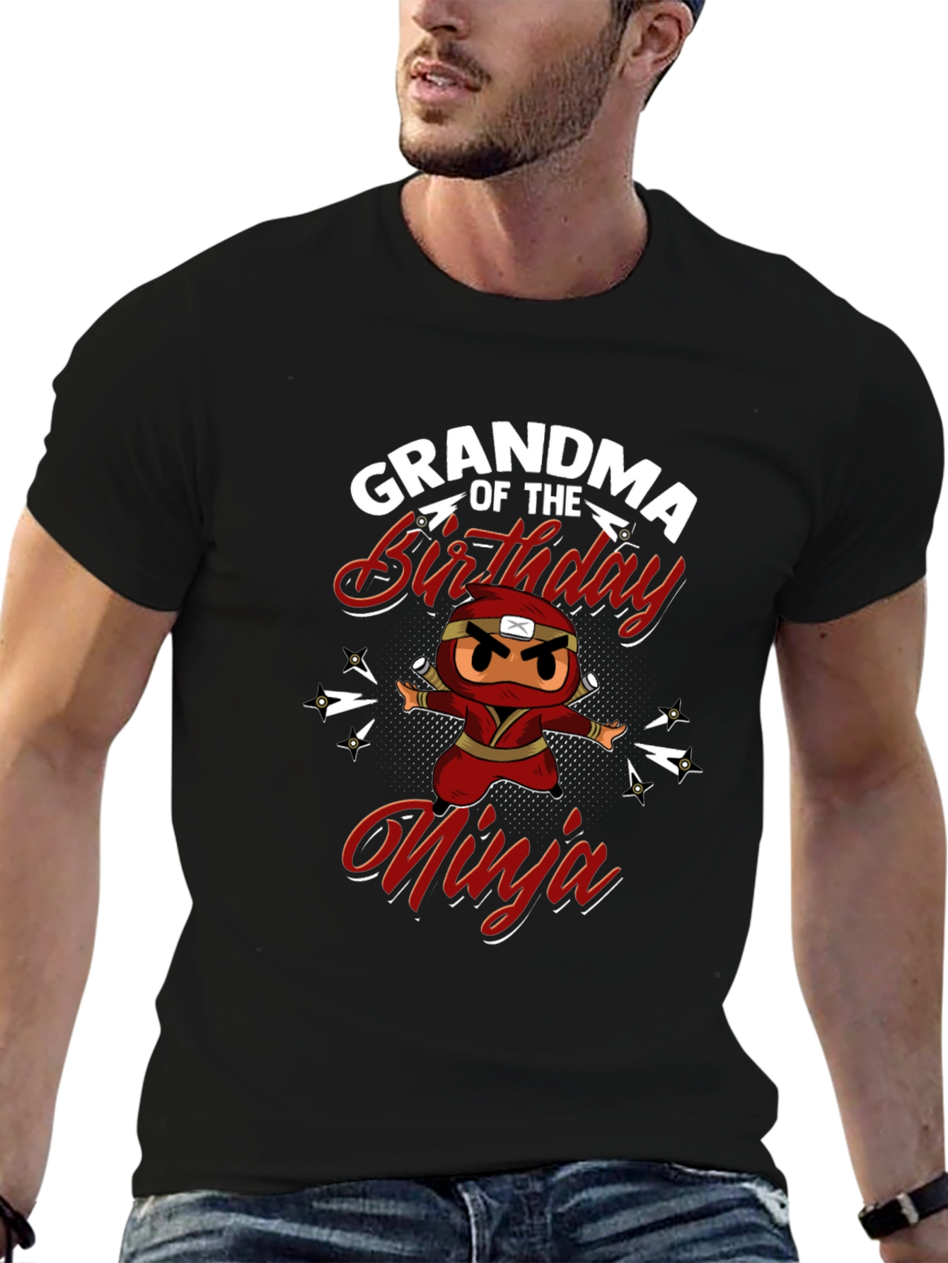 Grandma of the Birthday Ninja Black T-Shirt