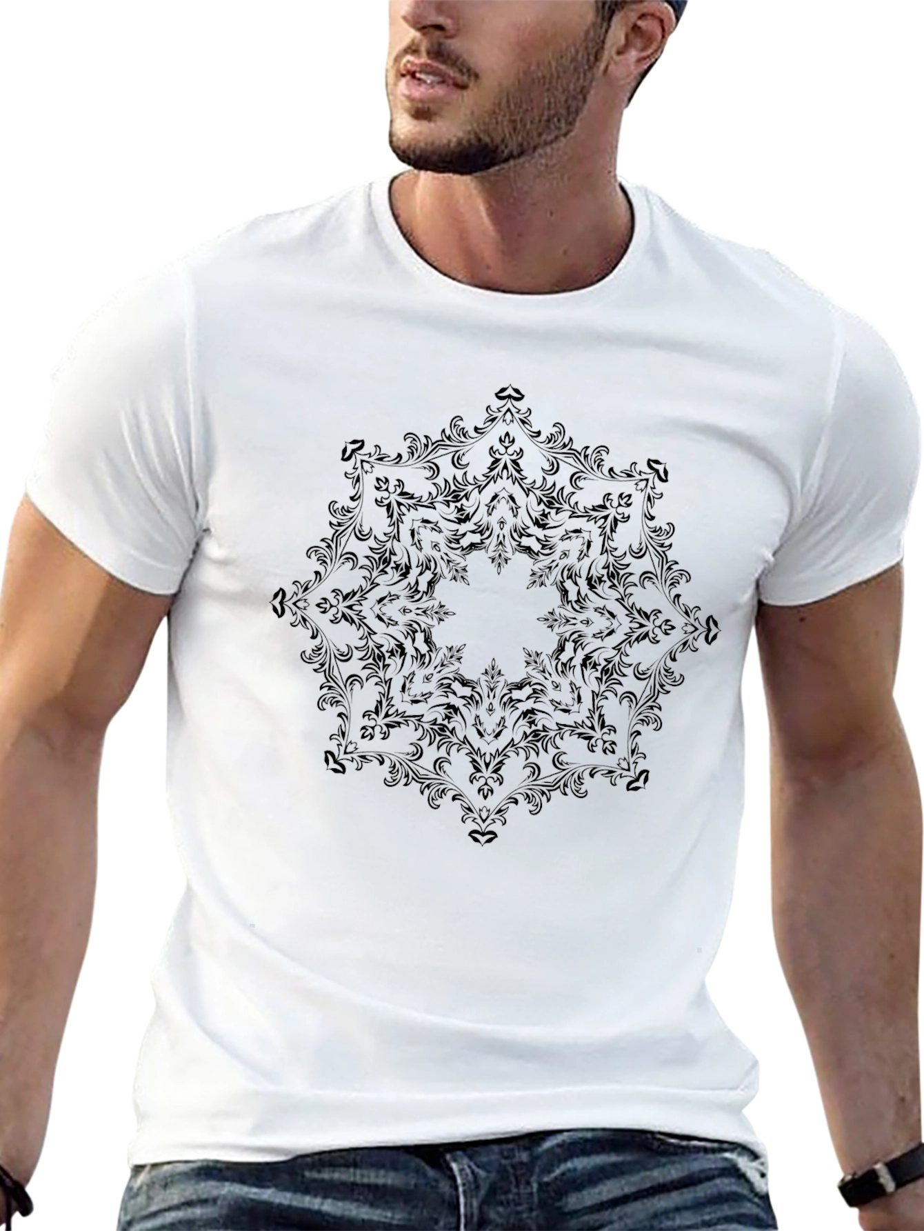 Black Ornamental Mandala Mens T-Shirt