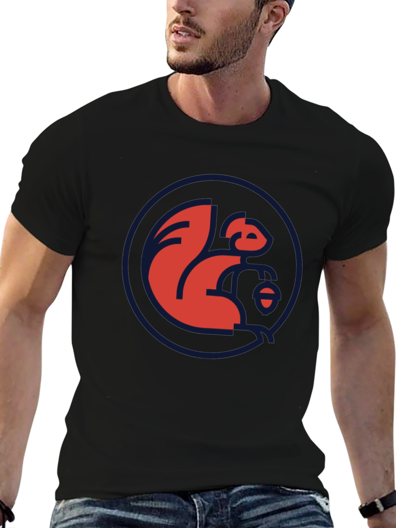 Red Squirrel Logo Black T-Shirt - Casual Style