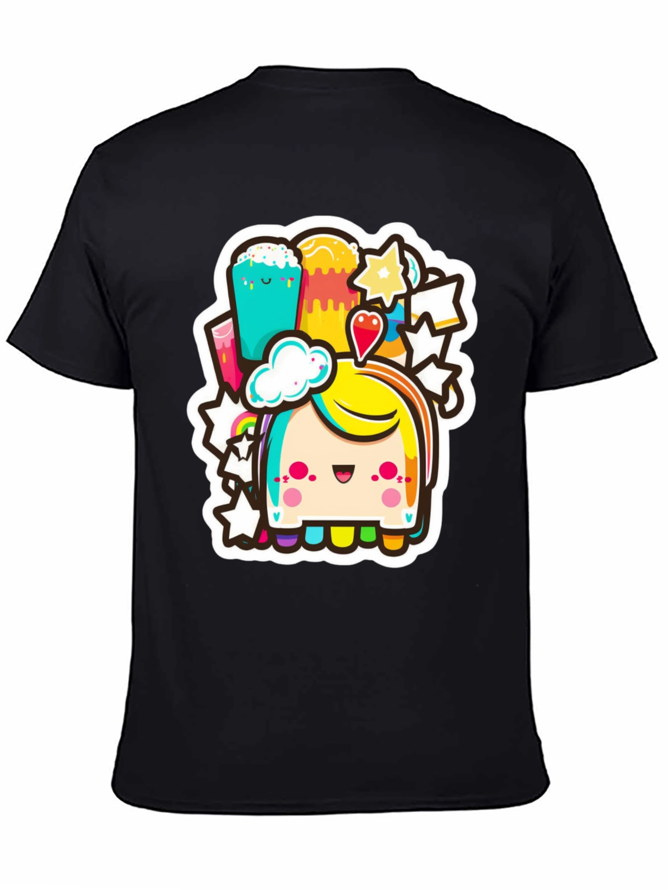 Kawaii Rainbow Creature Black Tee