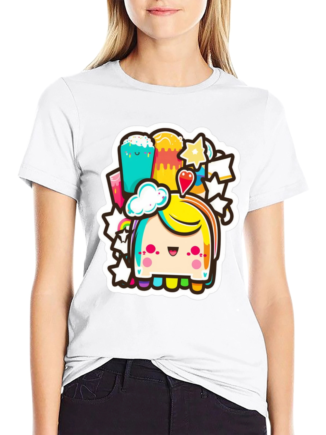Kawaii Rainbow Creature Black Tee