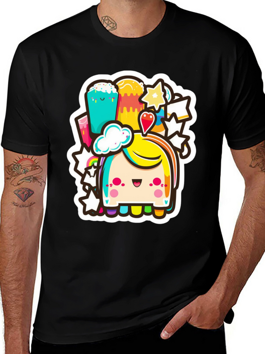 Kawaii Rainbow Creature Black Tee