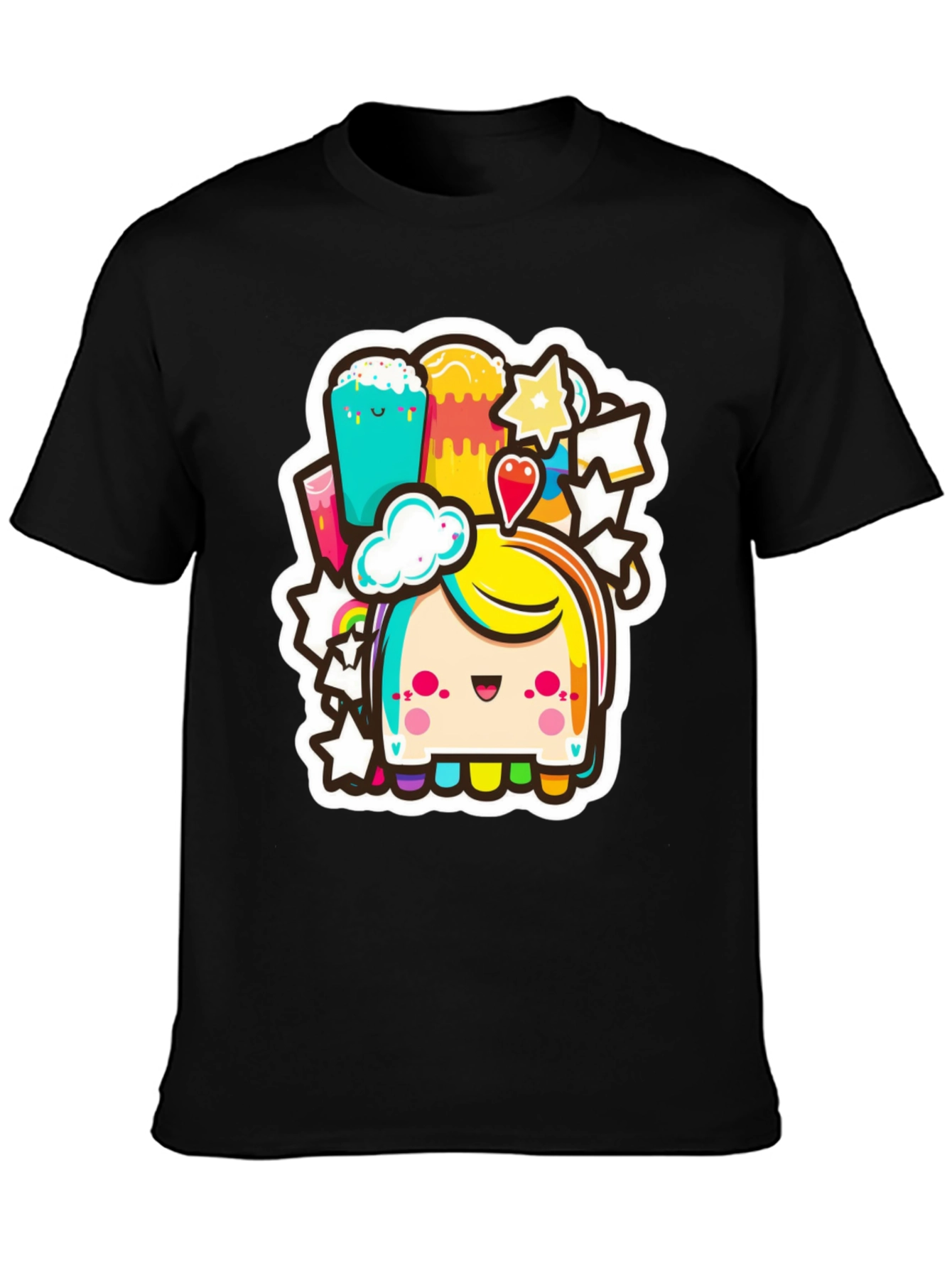 Kawaii Rainbow Creature Black Tee
