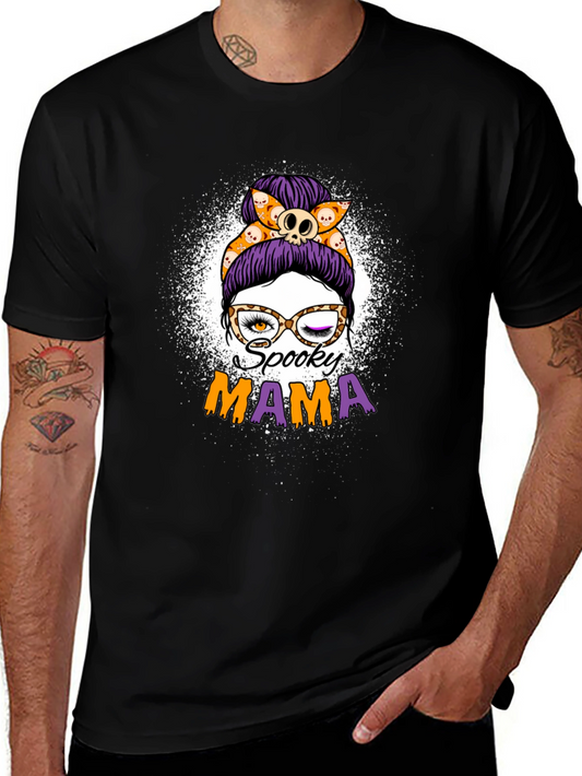 Spooky Mama Halloween T-Shirt - Messy Bun Design