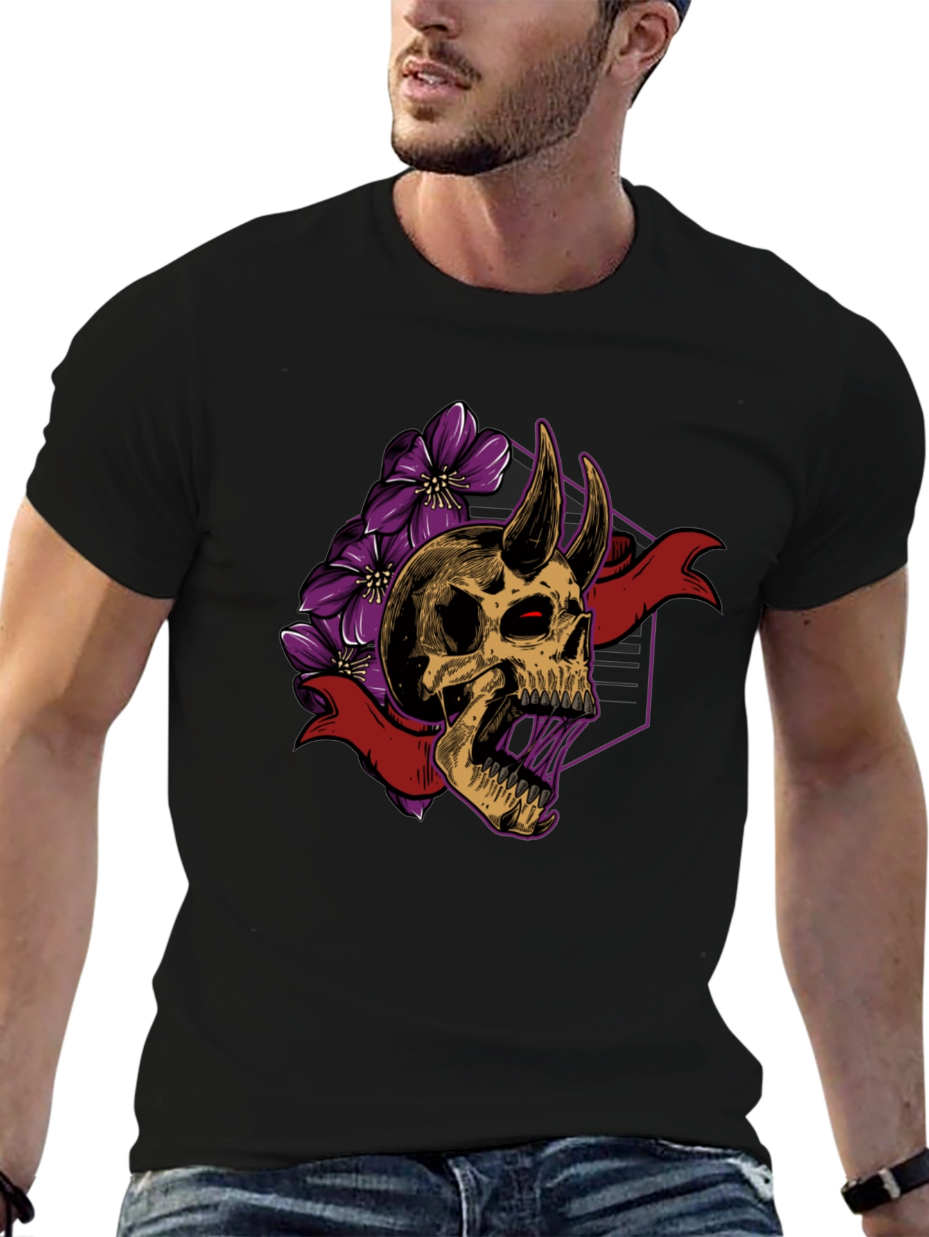 Skull & Flowers Graphic Tee - Edgy Style
