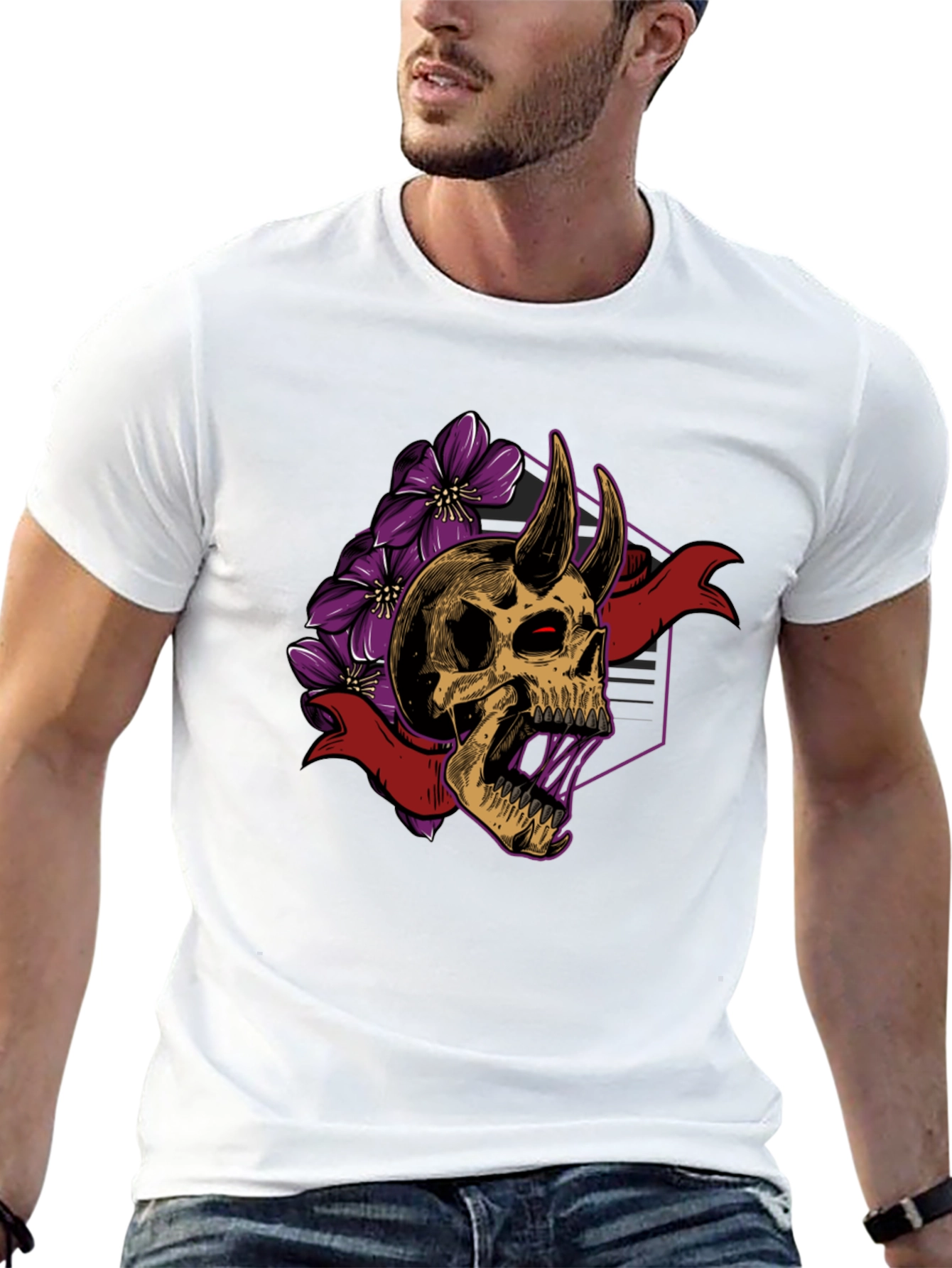 Skull & Flowers Graphic Tee - Edgy Style