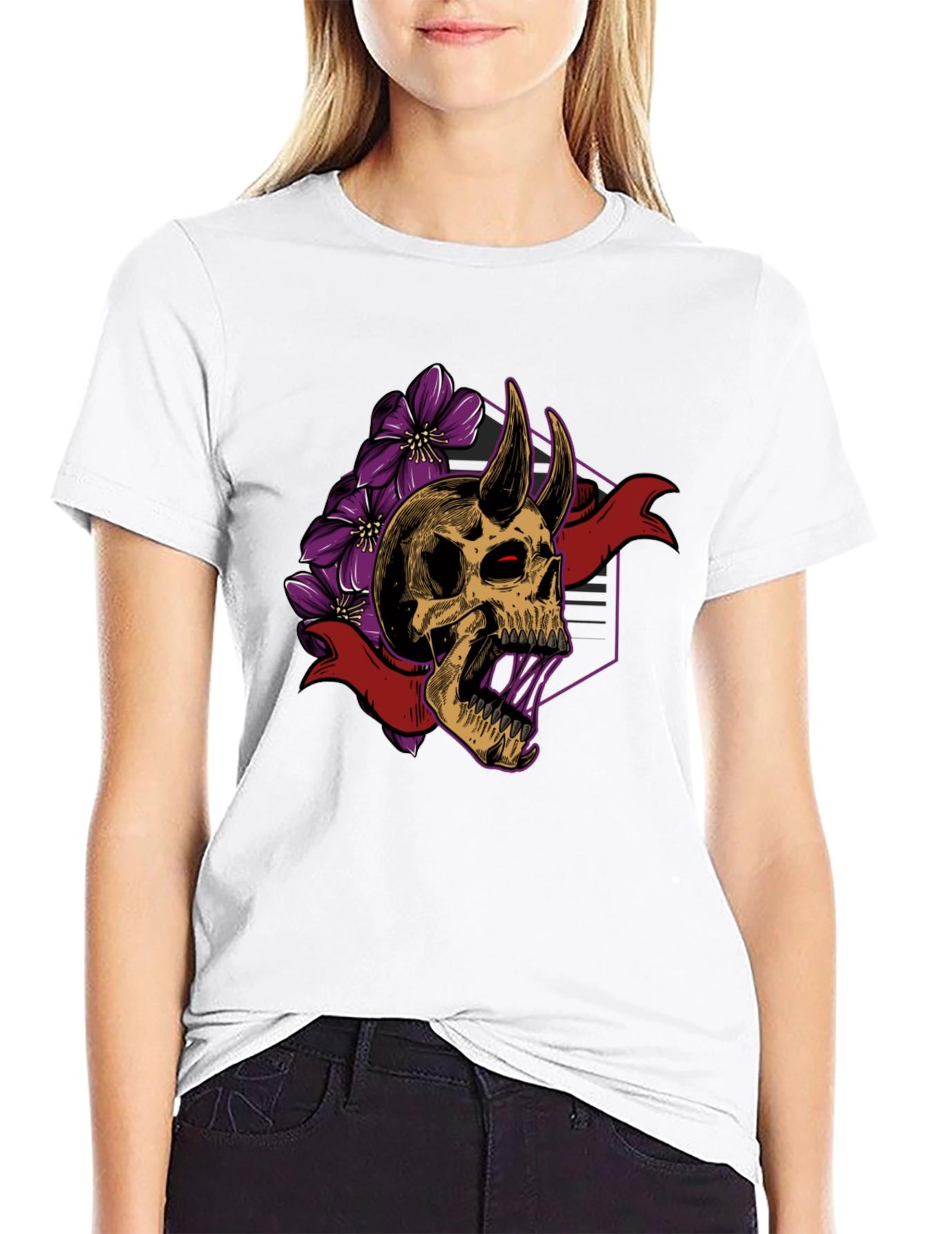 Skull & Flowers Graphic Tee - Edgy Style