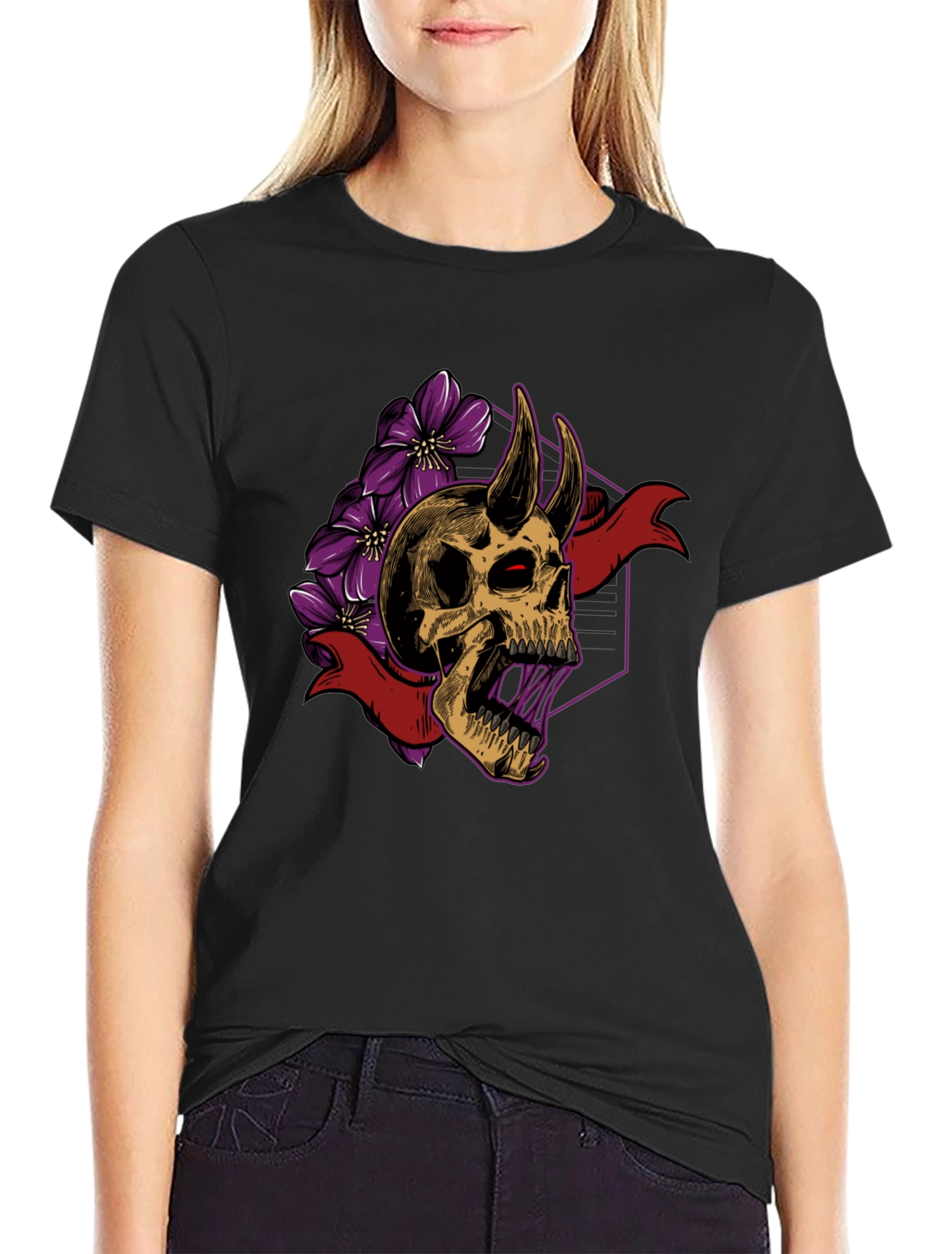 Skull & Flowers Graphic Tee - Edgy Style