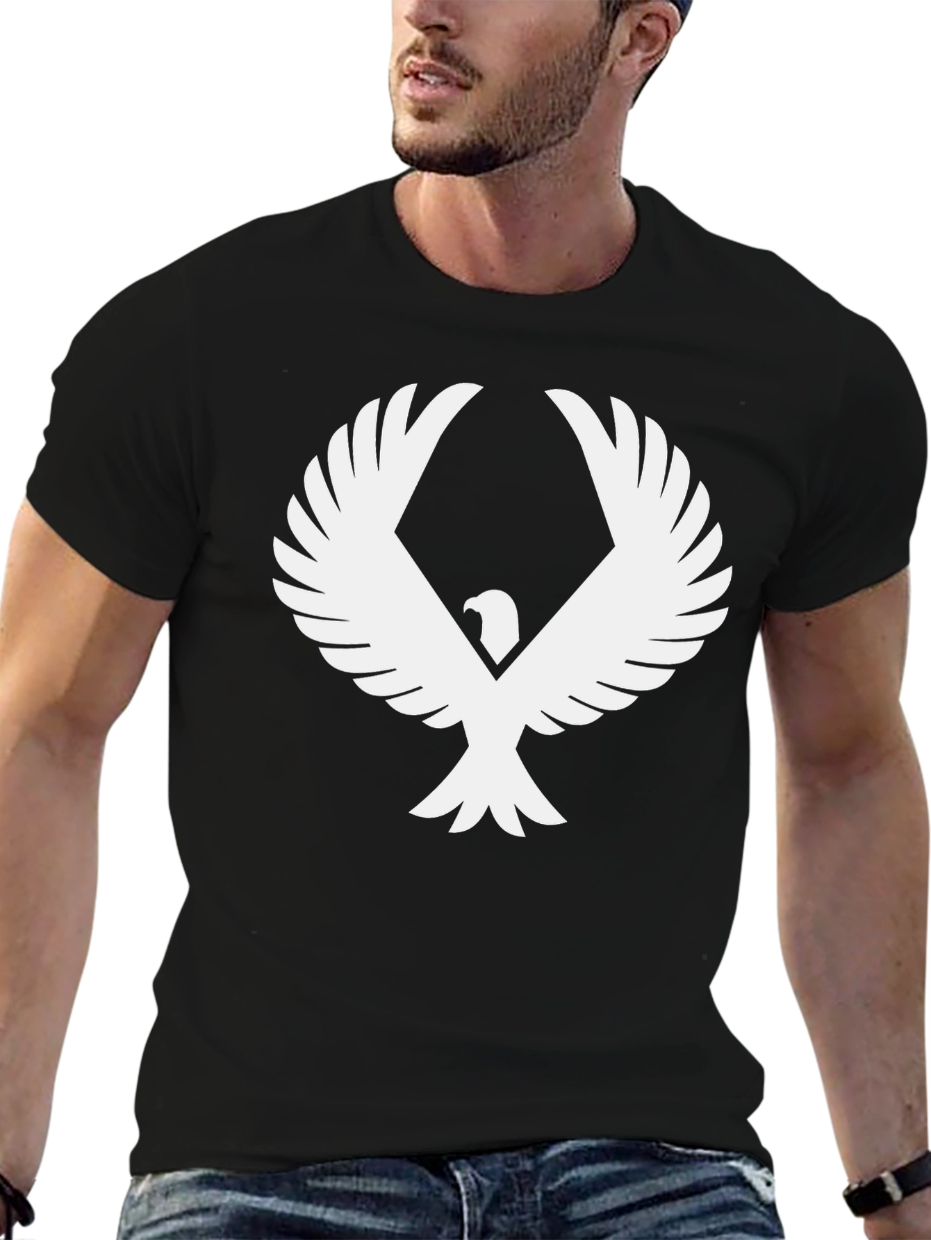 Black T-Shirt with Eagle Graphic Print