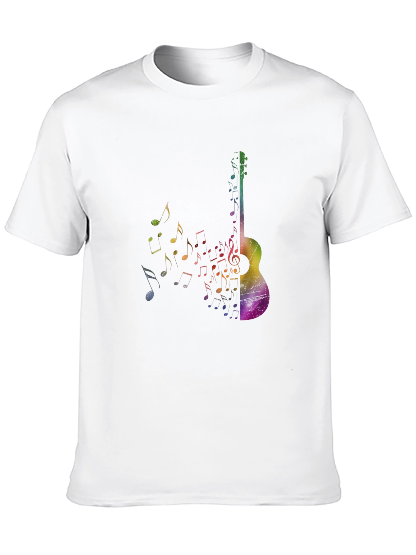 Rainbow Guitar Music Notes Graphic Tee - Black