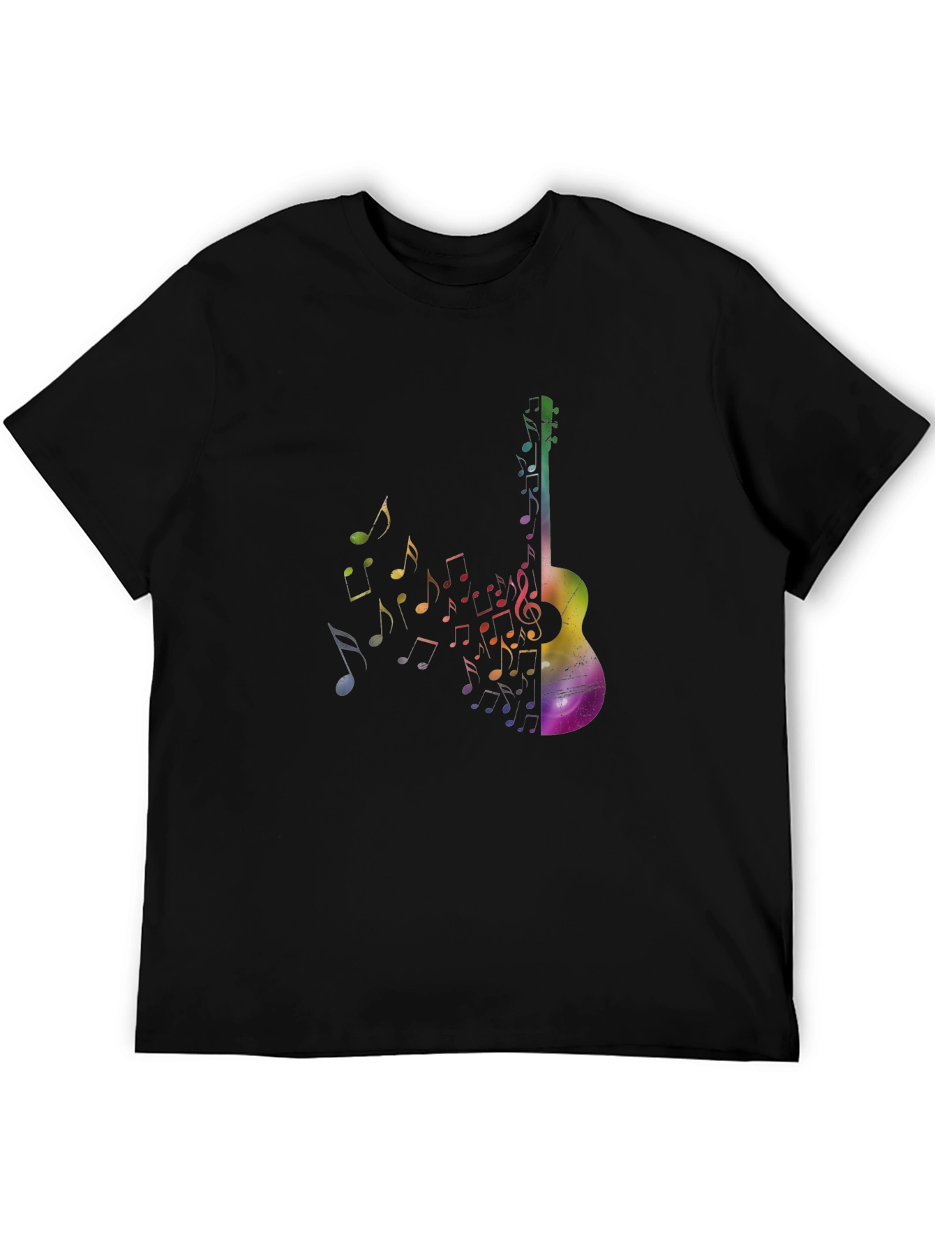 Rainbow Guitar Music Notes Graphic Tee - Black