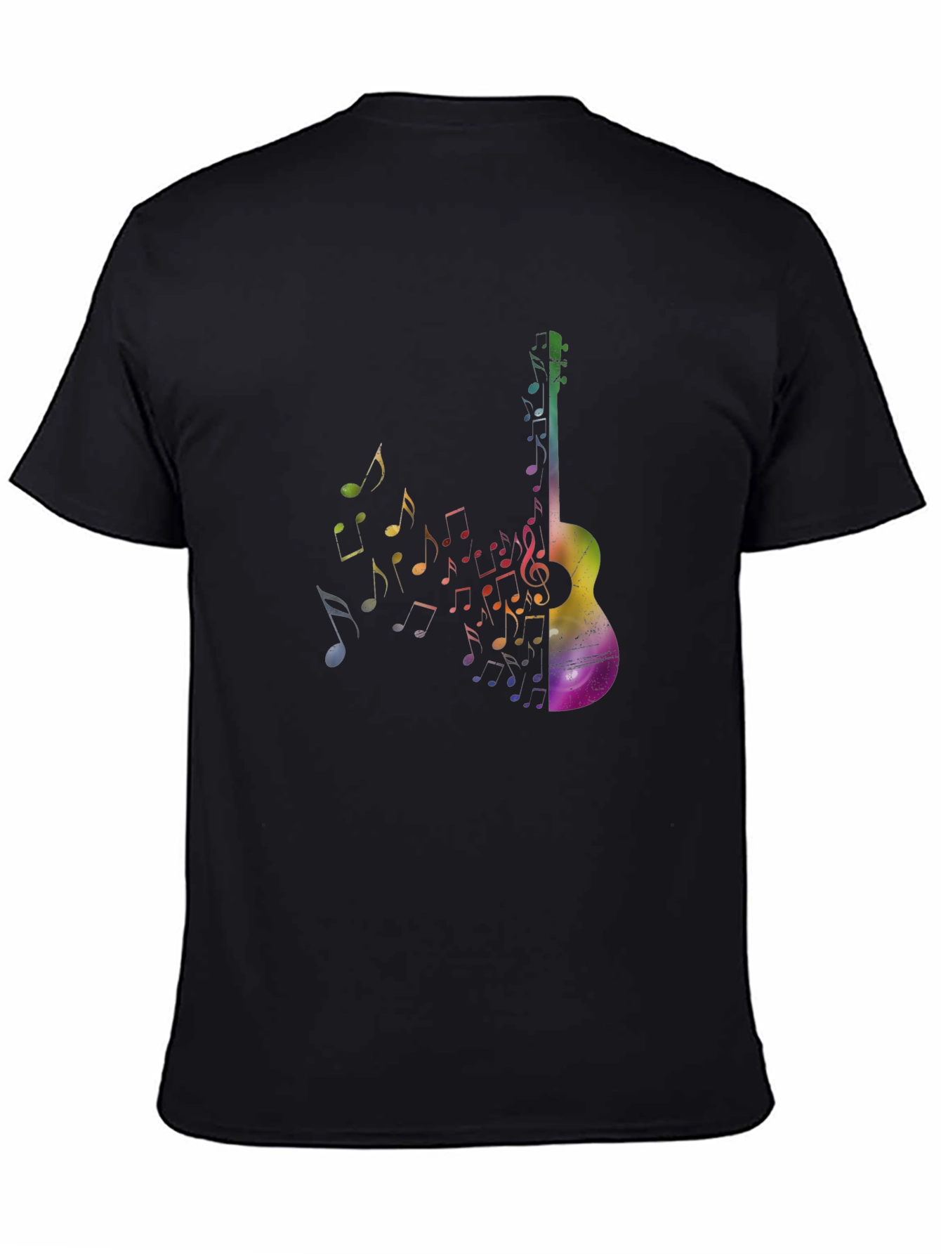 Rainbow Guitar Music Notes Graphic Tee - Black