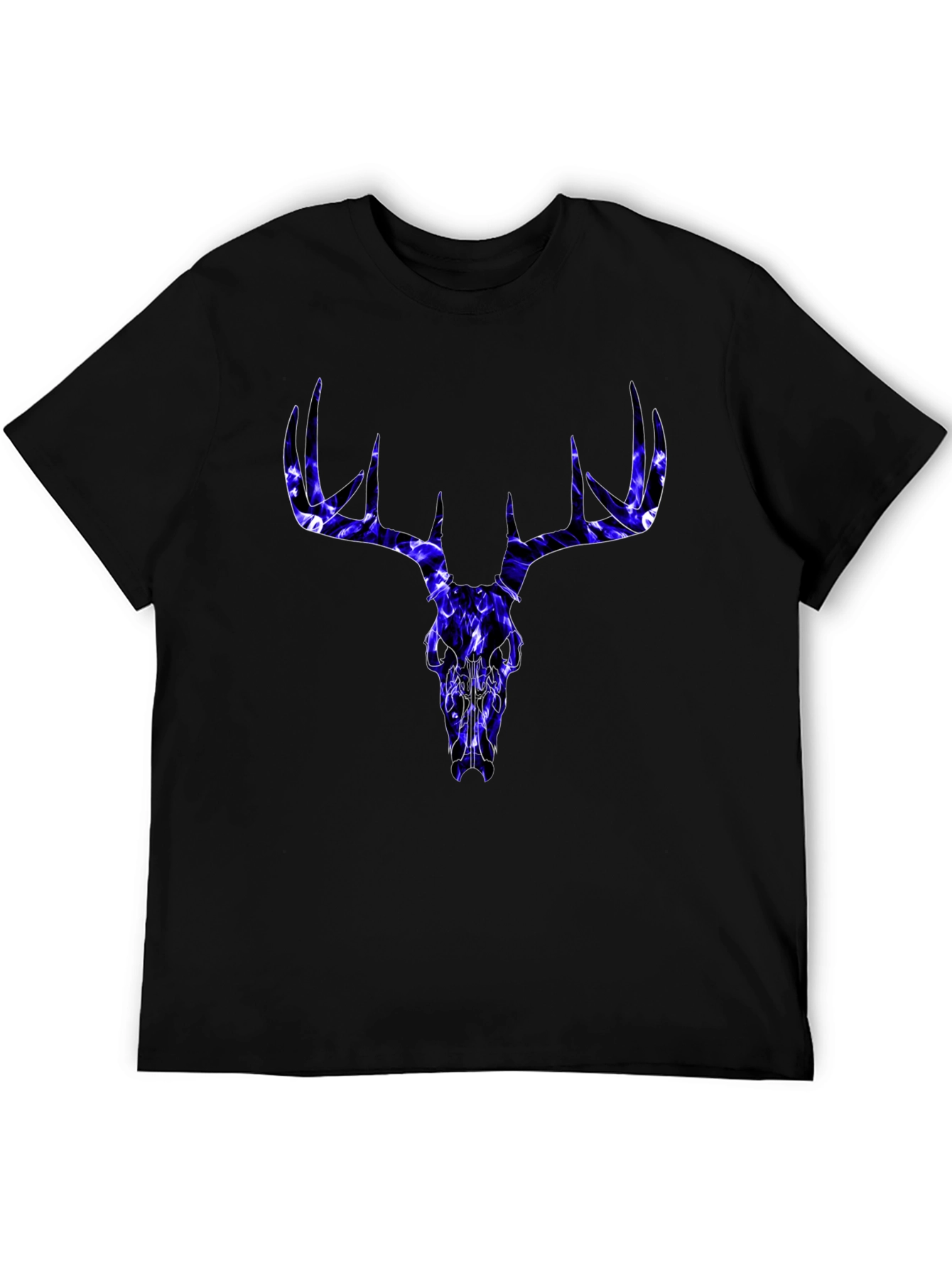 Skull Deer Graphic Tee - Black Cotton T-Shirt