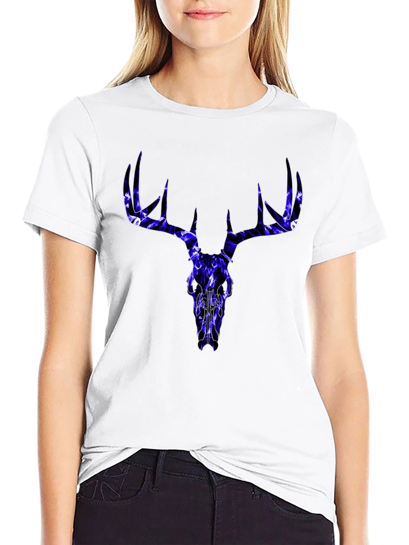 Skull Deer Graphic Tee - Black Cotton T-Shirt