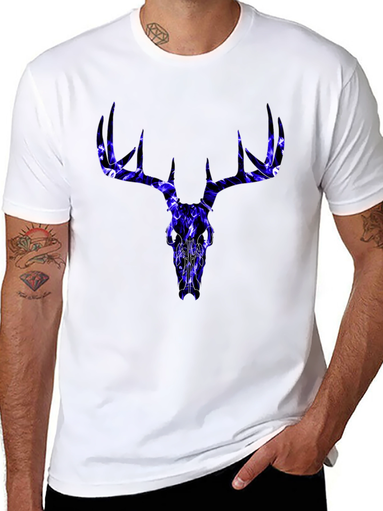 Skull Deer Graphic Tee - Black Cotton T-Shirt