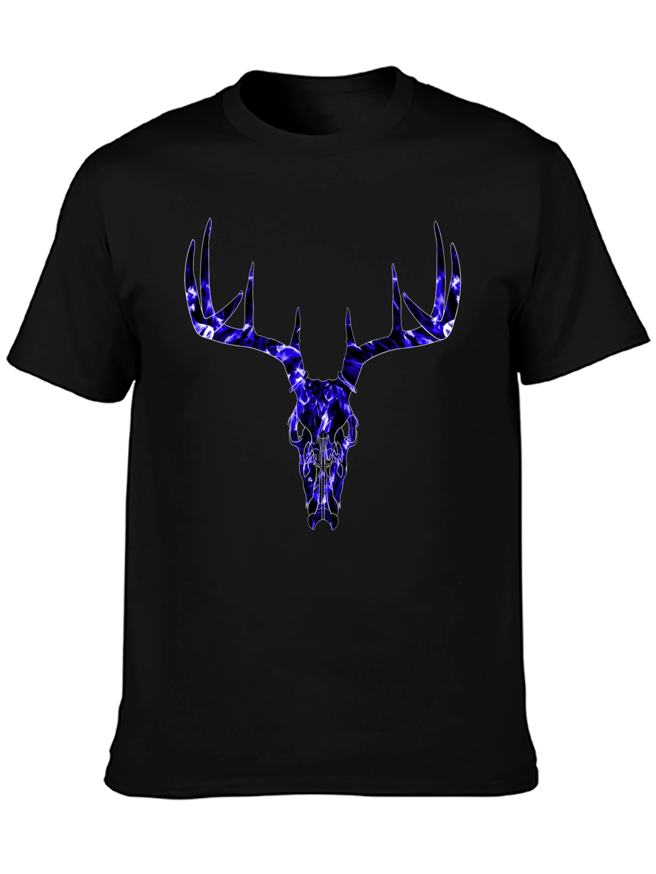 Skull Deer Graphic Tee - Black Cotton T-Shirt