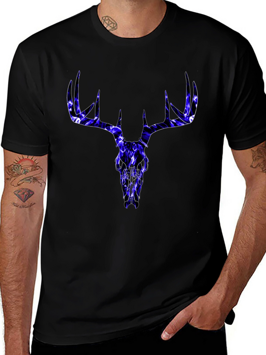Skull Deer Graphic Tee - Black Cotton T-Shirt