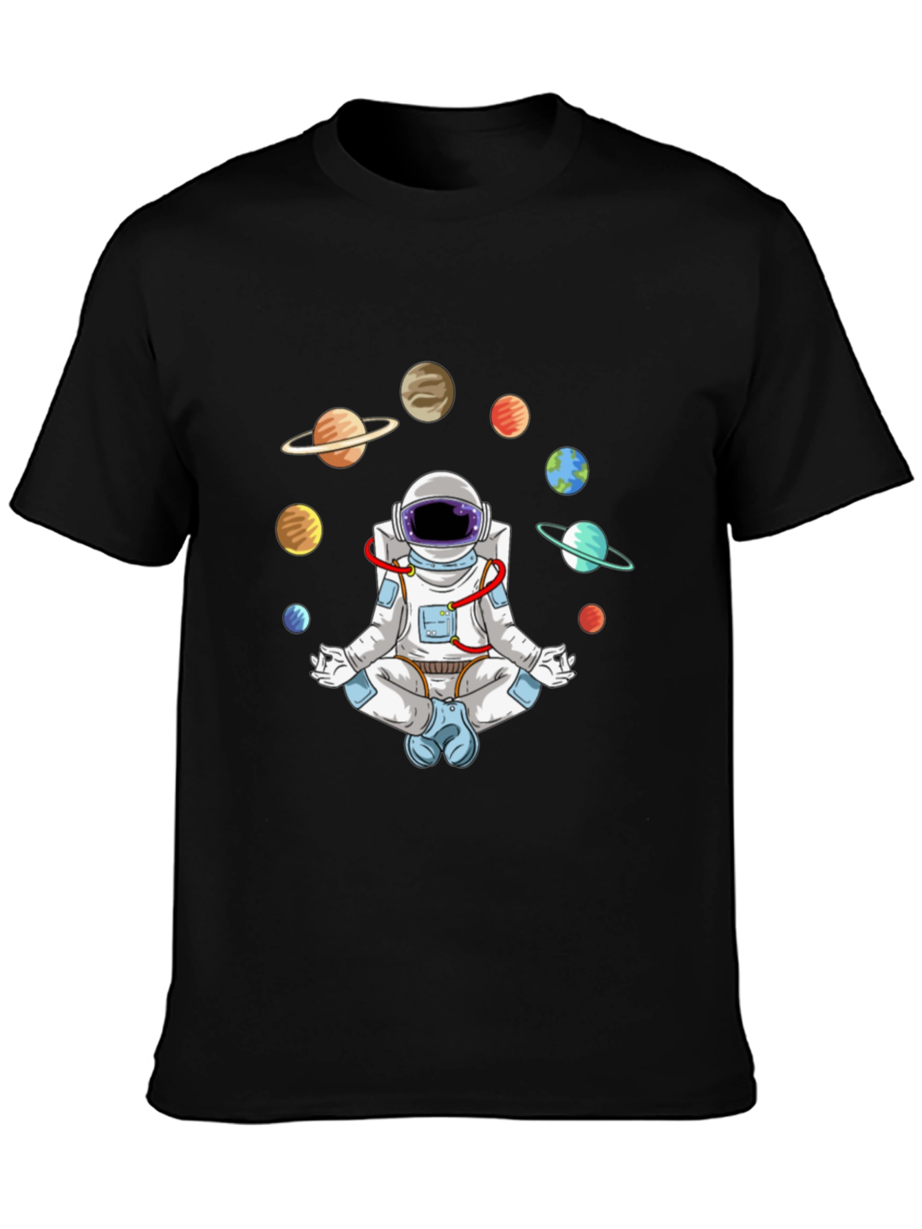Meditating Astronaut Planets Graphic Tee