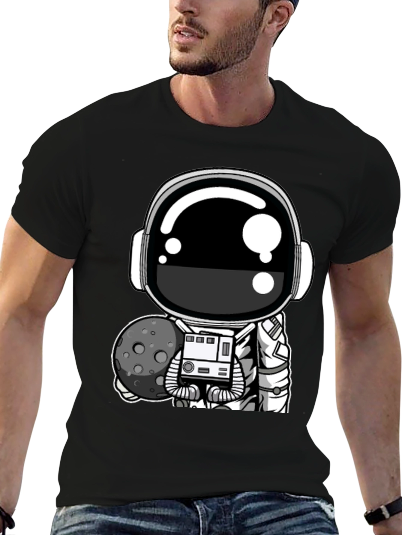 Astronaut Graphic T-Shirt - Black Cotton Tee