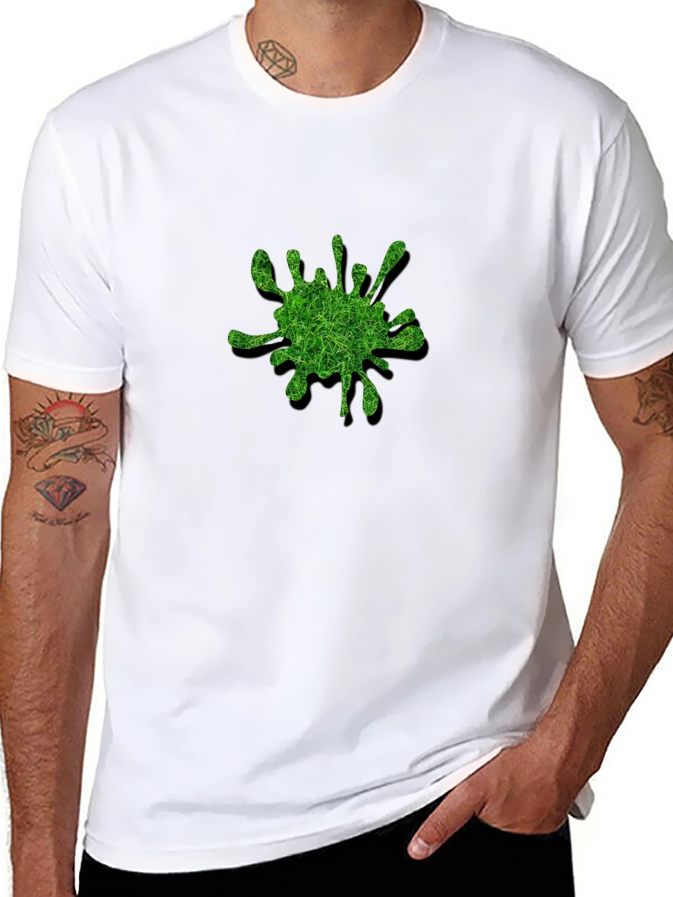 Green Splatter Graphic Black T-Shirt