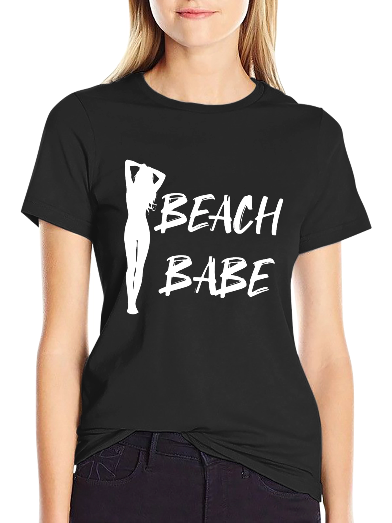 Beach Babe Graphic Tee - Black Cotton T-Shirt