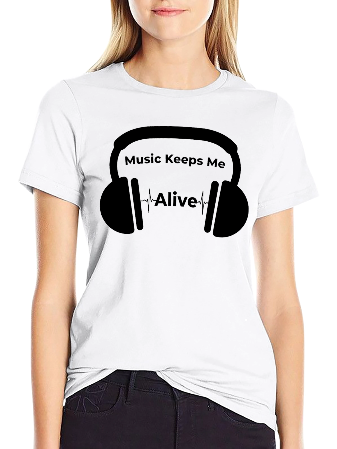 Music Keeps Me Alive Black Graphic T-Shirt
