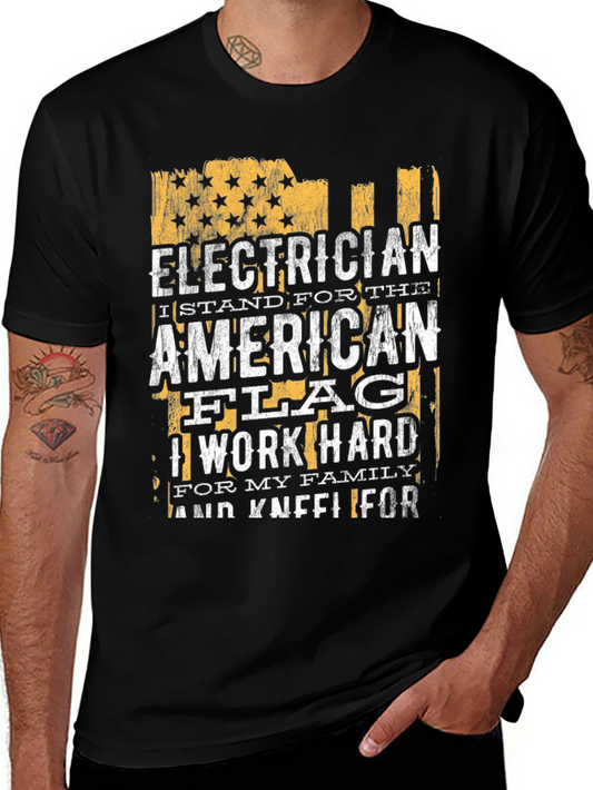 Electrician American Flag Graphic T-Shirt
